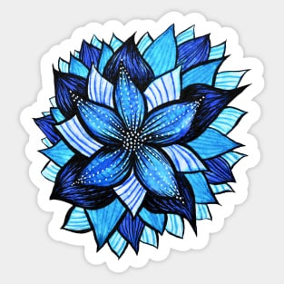 Beautiful Abstract Blue Flower Ink Drawing Sticker